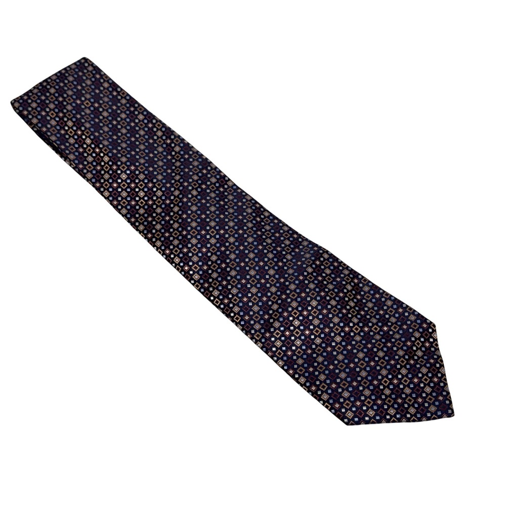 Van Heusen Necktie Mens OS Navy Blue Geometric Silk Stain Resistant Classic Tie